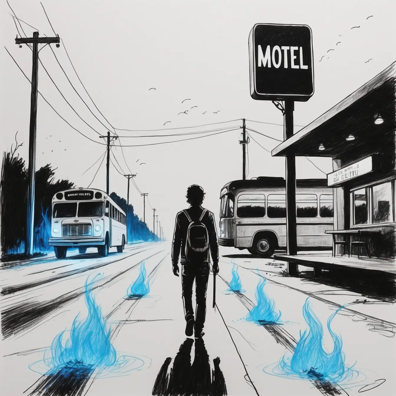 Americana landscape with blue fire elements, symbolizing the transformative and passionate nature of a life-changing relationship