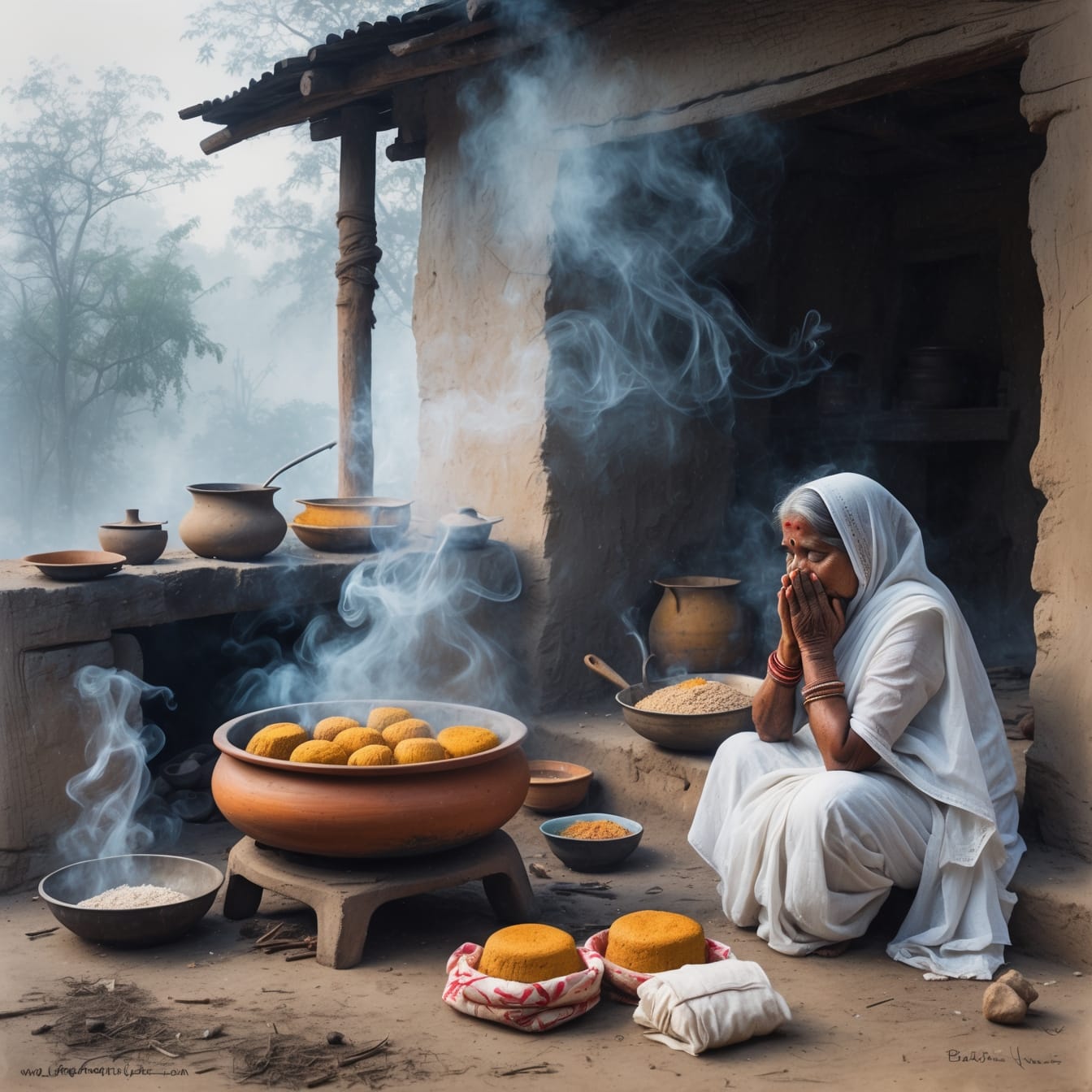 Traditional bhapa pitha rice cakes with molten date syrup being prepared by loving hands, representing the warmth and cultural richness of Bengali family traditions