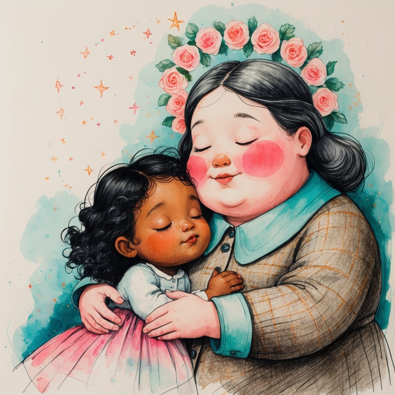 A tender scene of Mrs. Hayman with a young child, both holding roses, capturing the special bond between teacher and student that created a sanctuary of belonging