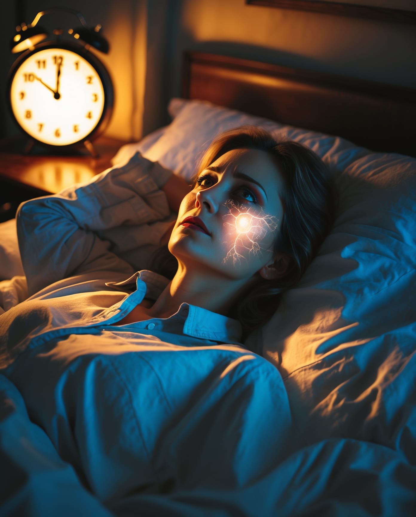 3 AM Wake-Ups: How Neuroinflammation Disrupts Menopausal Sleep Woman experiencing neuroinflammation menopause sleep disruption at 3 AM showing brain activity patterns
