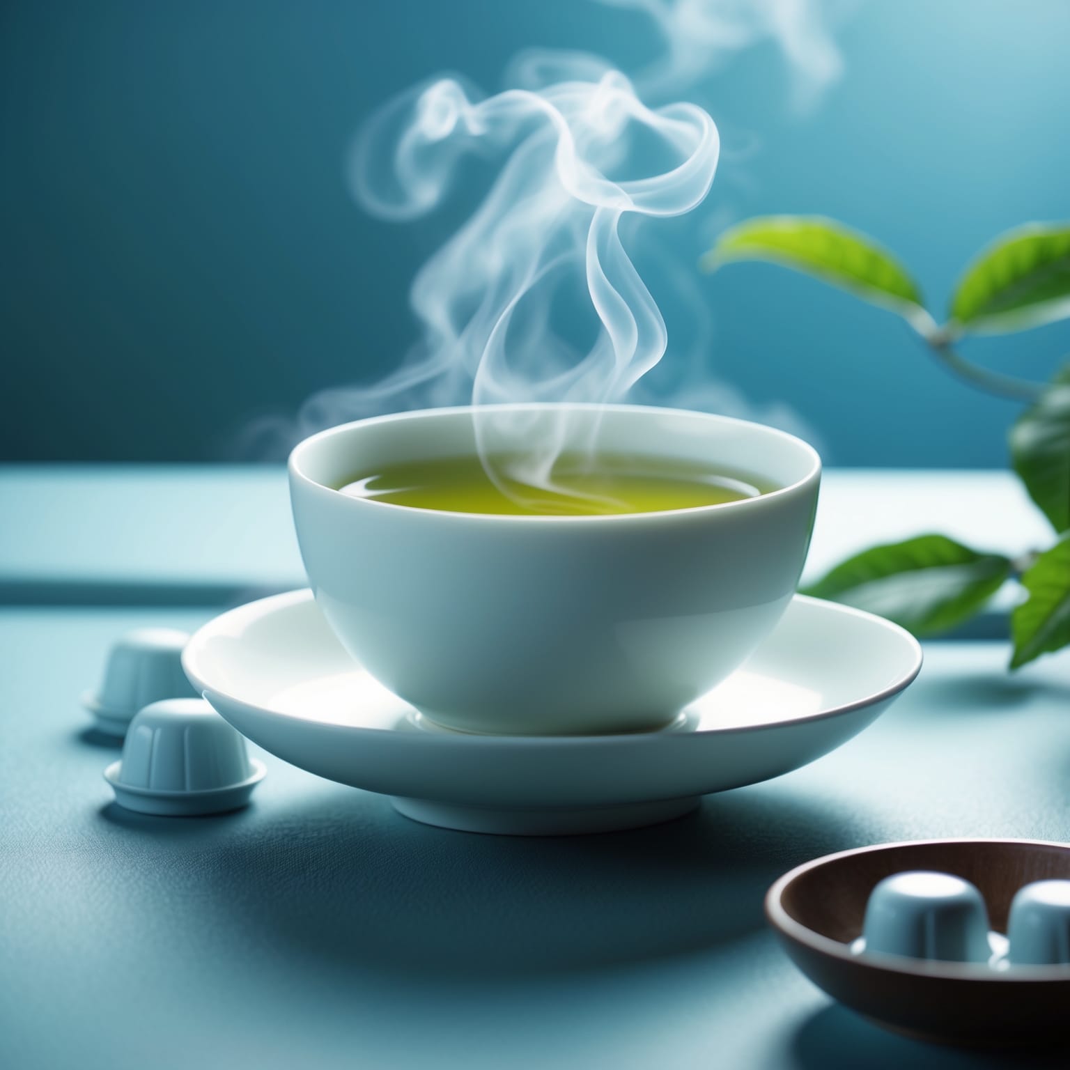 L-theanine and GABA supplements arranged with calming tea and meditation props for menopause anxiety relief
