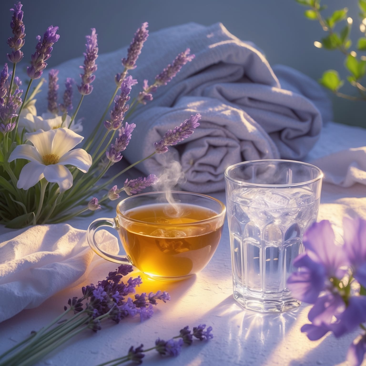 Comfort tools for night sweats including herbal tea, fan, and breathable fabrics