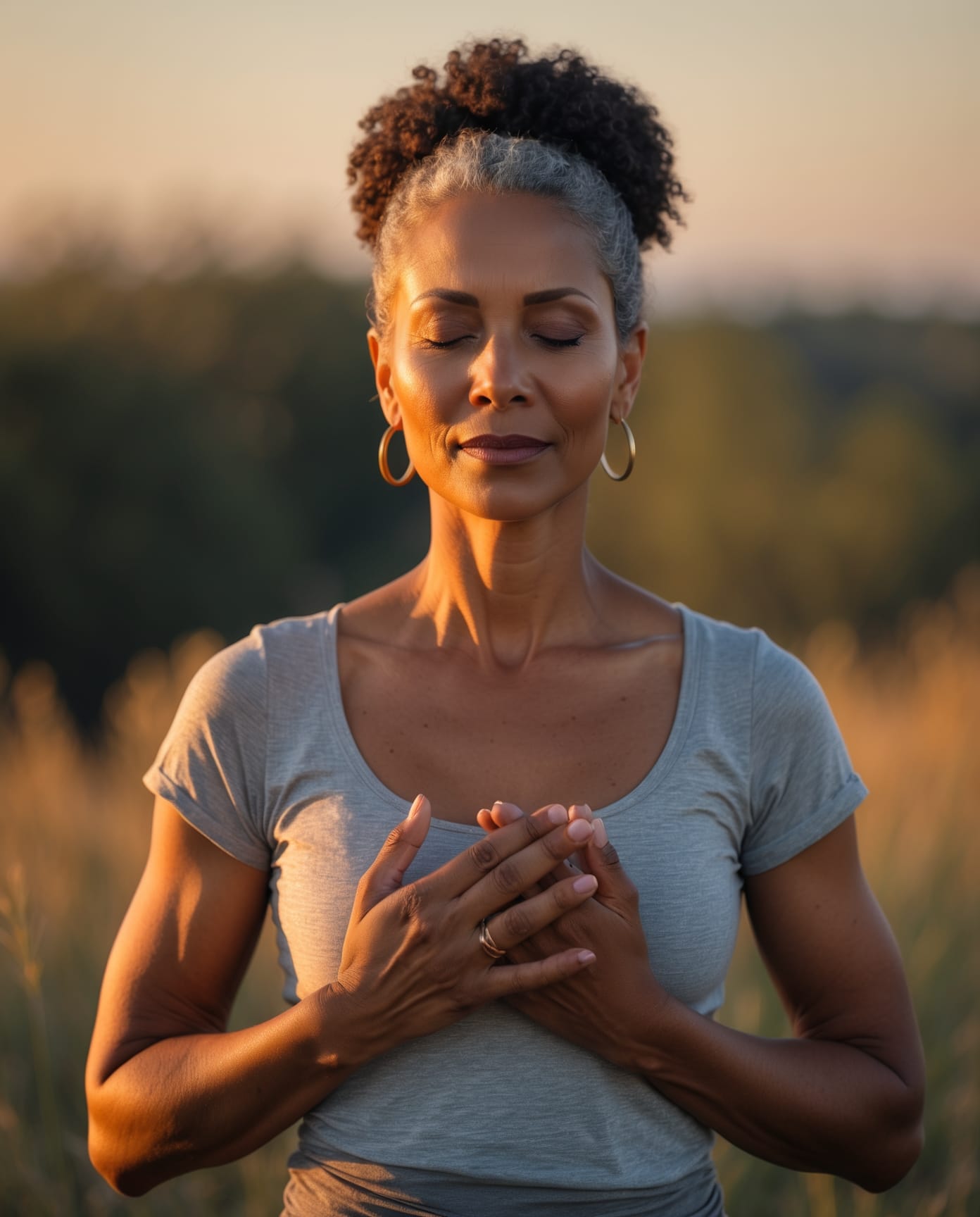 Health Anxiety Recovery - Building Body Trust During Perimenopause Midlife woman practicing body awareness and self-compassion during perimenopause health anxiety recovery
